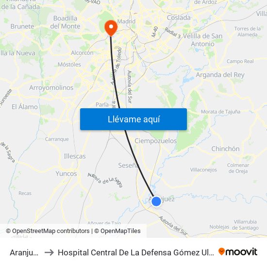 Aranjuez to Hospital Central De La Defensa Gómez Ulla. map