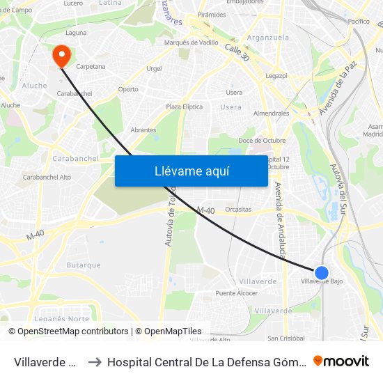 Villaverde Bajo to Hospital Central De La Defensa Gómez Ulla. map