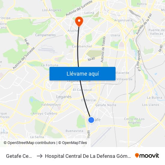 Getafe Centro to Hospital Central De La Defensa Gómez Ulla. map