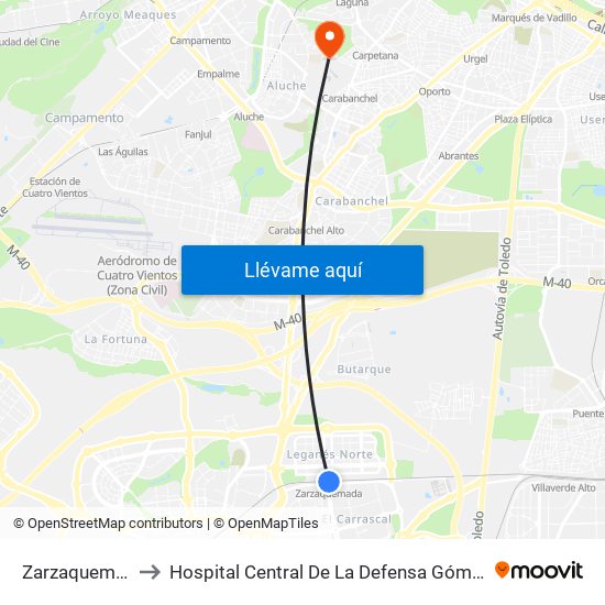 Zarzaquemada to Hospital Central De La Defensa Gómez Ulla. map