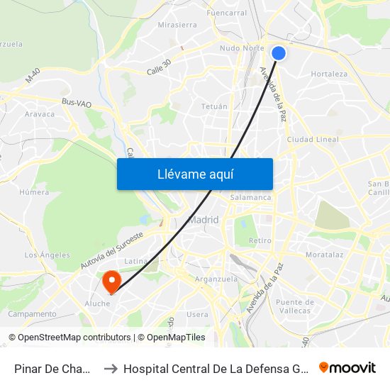 Pinar De Chamartín to Hospital Central De La Defensa Gómez Ulla. map