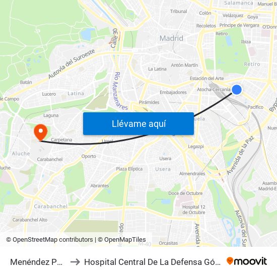 Menéndez Pelayo to Hospital Central De La Defensa Gómez Ulla. map