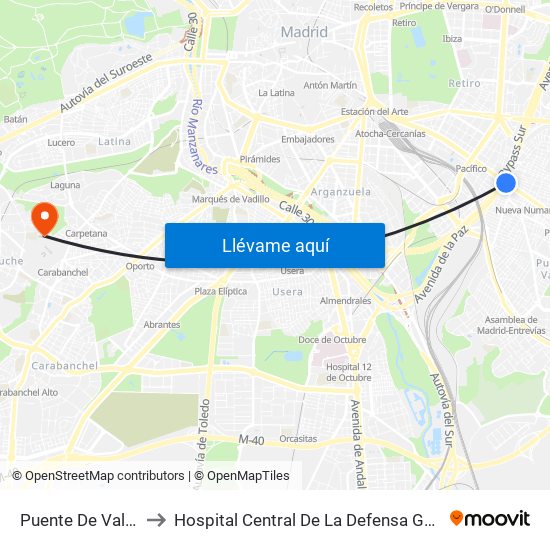 Puente De Vallecas to Hospital Central De La Defensa Gómez Ulla. map