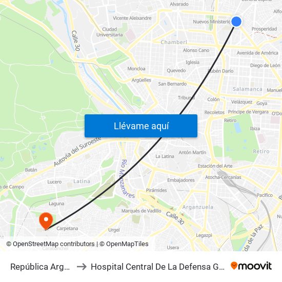 República Argentina to Hospital Central De La Defensa Gómez Ulla. map