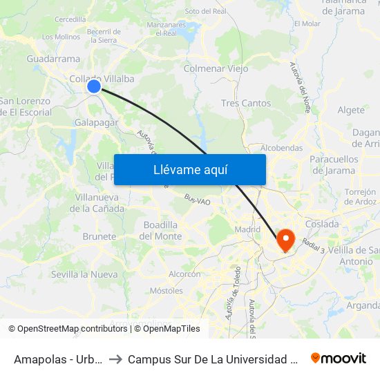 Amapolas - Urb. Los Valles to Campus Sur De La Universidad Politécnica De Madrid map