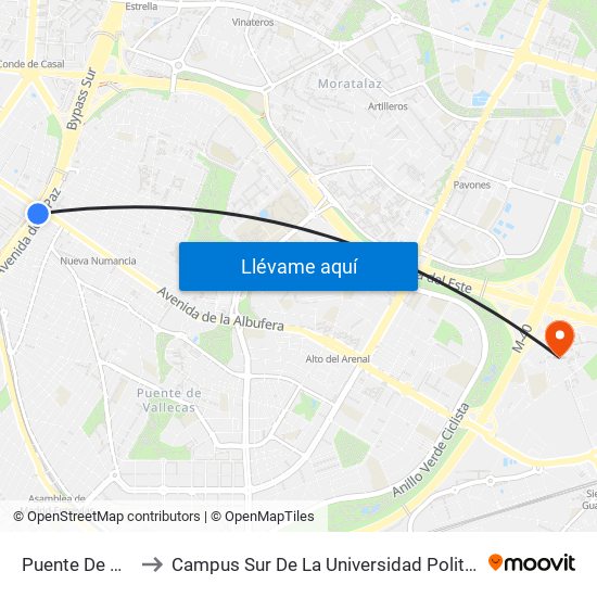 Puente De Vallecas to Campus Sur De La Universidad Politécnica De Madrid map