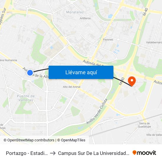 Portazgo - Estadio De Vallecas to Campus Sur De La Universidad Politécnica De Madrid map