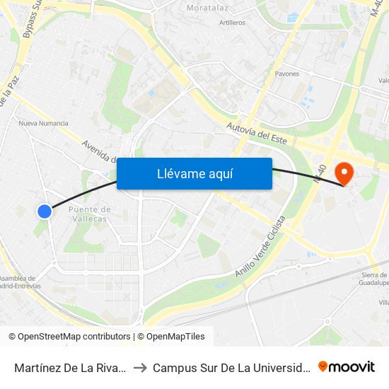 Martínez De La Riva - Puerto Bonaigua to Campus Sur De La Universidad Politécnica De Madrid map