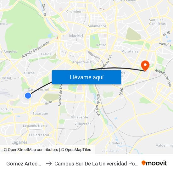 Gómez Arteche - Alzina to Campus Sur De La Universidad Politécnica De Madrid map