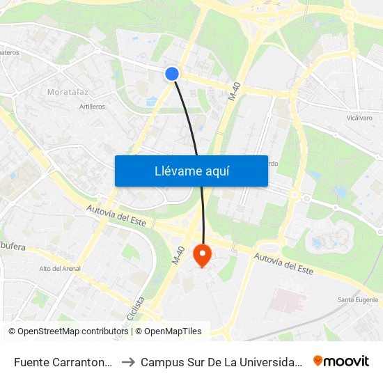 Fuente Carrantona - García Tapia to Campus Sur De La Universidad Politécnica De Madrid map
