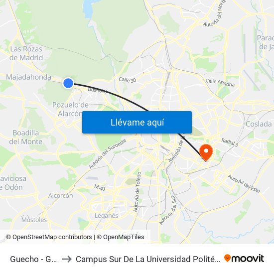 Guecho - Gobelas to Campus Sur De La Universidad Politécnica De Madrid map