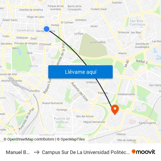 Manuel Becerra to Campus Sur De La Universidad Politécnica De Madrid map