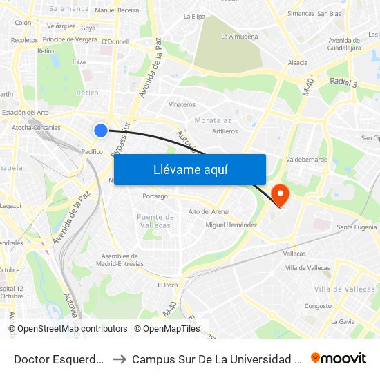 Doctor Esquerdo - Cavanilles to Campus Sur De La Universidad Politécnica De Madrid map