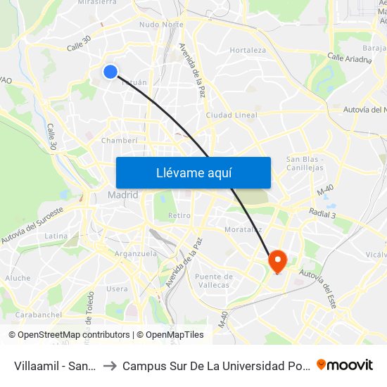 Villaamil - San Restituto to Campus Sur De La Universidad Politécnica De Madrid map