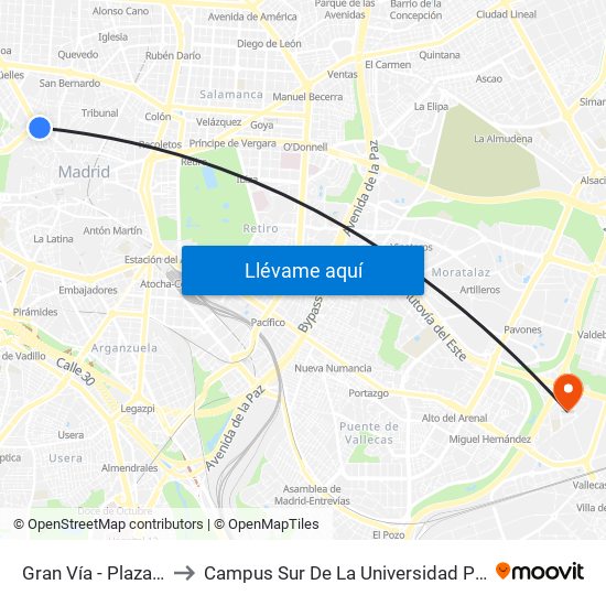 Gran Vía - Plaza De España to Campus Sur De La Universidad Politécnica De Madrid map