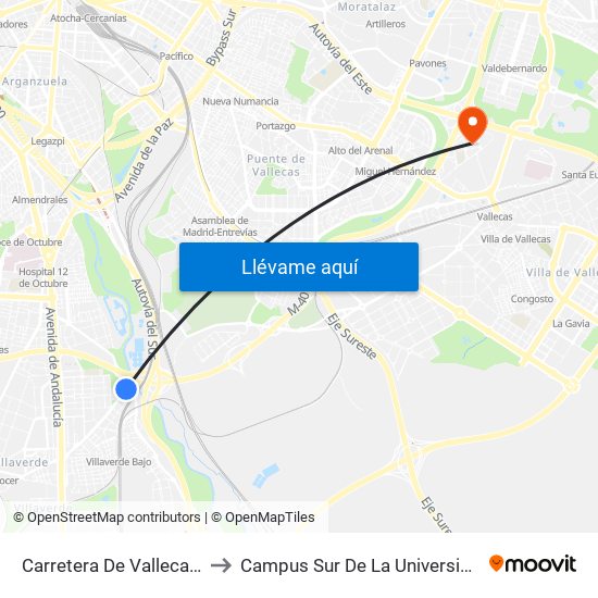 Carretera De Vallecas - Avenida Rosales to Campus Sur De La Universidad Politécnica De Madrid map