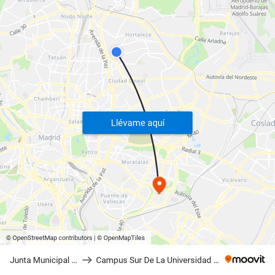 Junta Municipal De Hortaleza to Campus Sur De La Universidad Politécnica De Madrid map