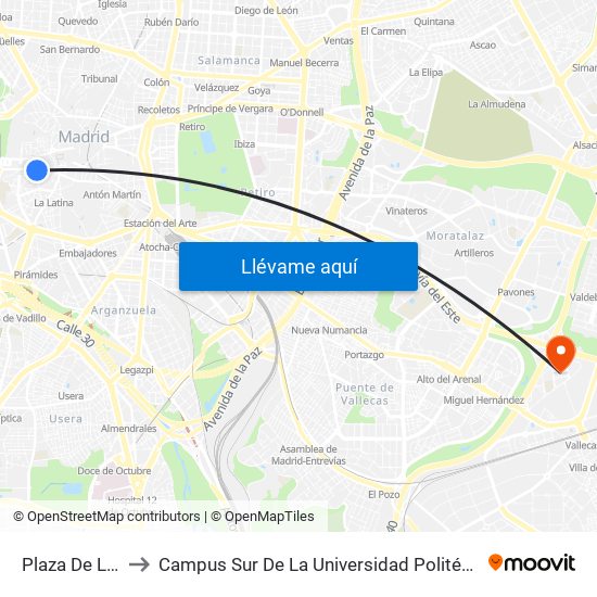 Plaza De La Paja to Campus Sur De La Universidad Politécnica De Madrid map