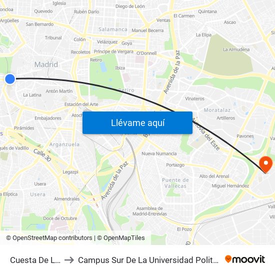 Cuesta De La Vega to Campus Sur De La Universidad Politécnica De Madrid map
