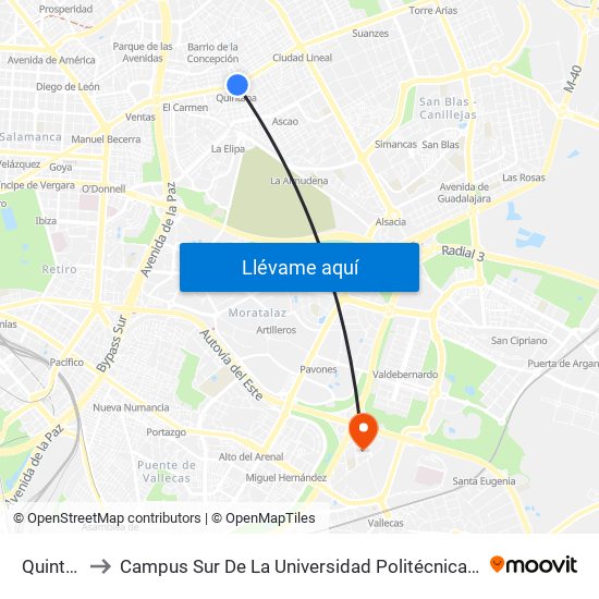 Quintana to Campus Sur De La Universidad Politécnica De Madrid map