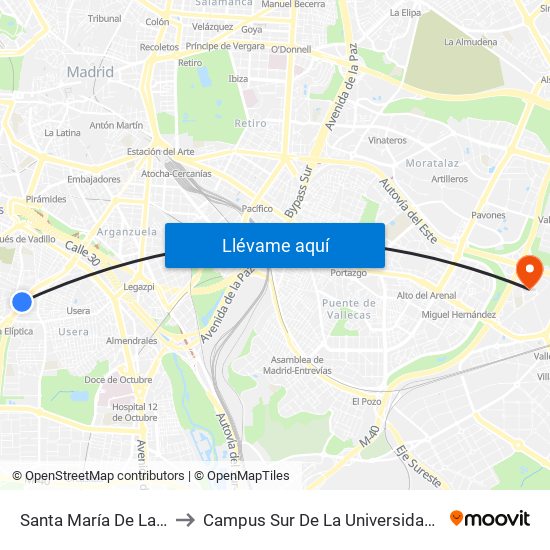 Santa María De La Cabeza - Zújar to Campus Sur De La Universidad Politécnica De Madrid map