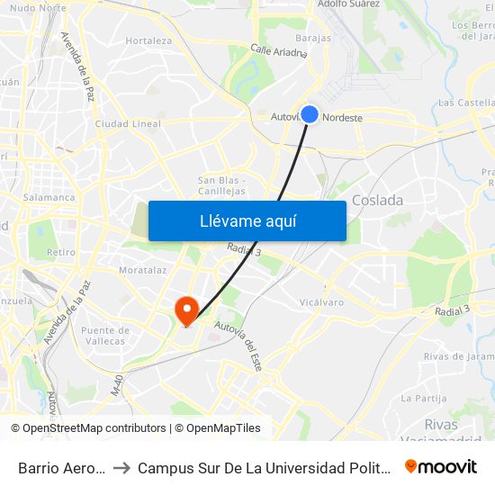 Barrio Aeropuerto to Campus Sur De La Universidad Politécnica De Madrid map