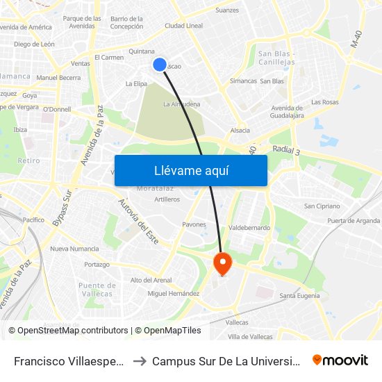 Francisco Villaespesa - Ezequiel Solana to Campus Sur De La Universidad Politécnica De Madrid map