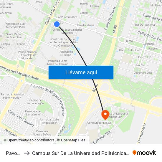 Pavones to Campus Sur De La Universidad Politécnica De Madrid map