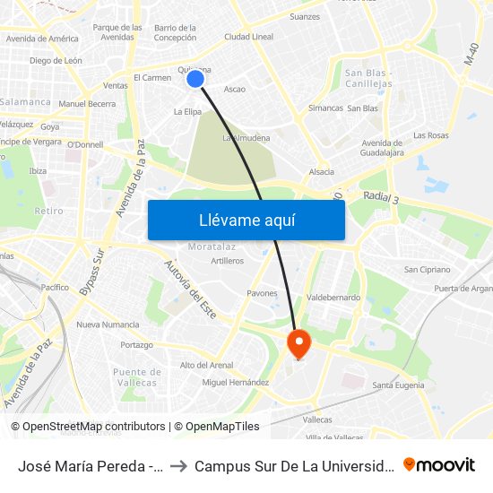 José María Pereda - Carlos Hernández to Campus Sur De La Universidad Politécnica De Madrid map