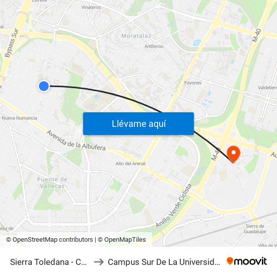 Sierra Toledana - Camino Valderribas to Campus Sur De La Universidad Politécnica De Madrid map