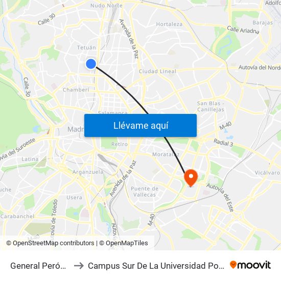 General Perón - Orense to Campus Sur De La Universidad Politécnica De Madrid map