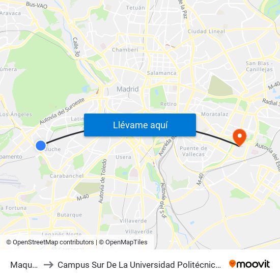 Maqueda to Campus Sur De La Universidad Politécnica De Madrid map