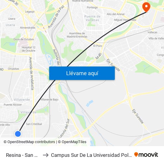 Resina - San Eustaquio to Campus Sur De La Universidad Politécnica De Madrid map