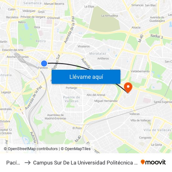 Pacífico to Campus Sur De La Universidad Politécnica De Madrid map