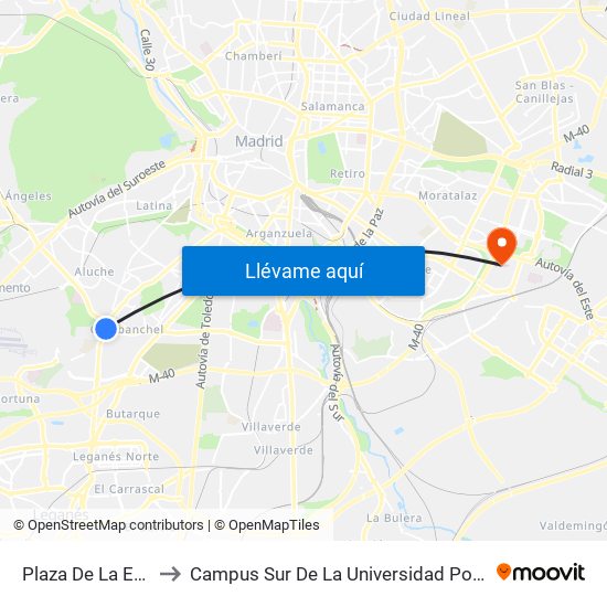 Plaza De La Emperatriz to Campus Sur De La Universidad Politécnica De Madrid map