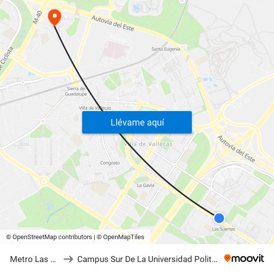Metro Las Suertes to Campus Sur De La Universidad Politécnica De Madrid map