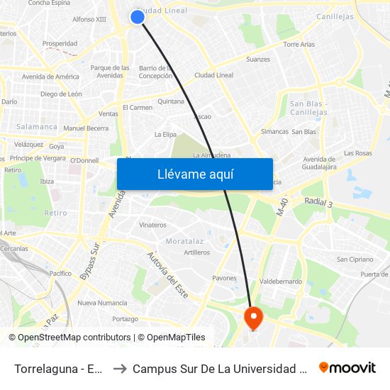 Torrelaguna - Emilio Vargas to Campus Sur De La Universidad Politécnica De Madrid map