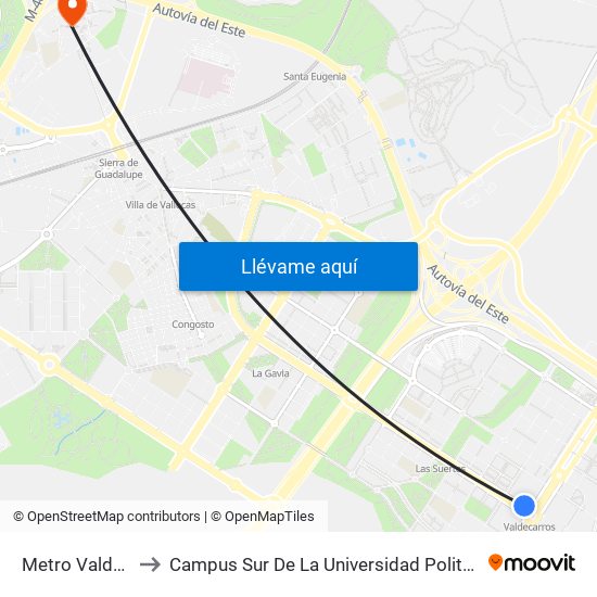 Metro Valdecarros to Campus Sur De La Universidad Politécnica De Madrid map