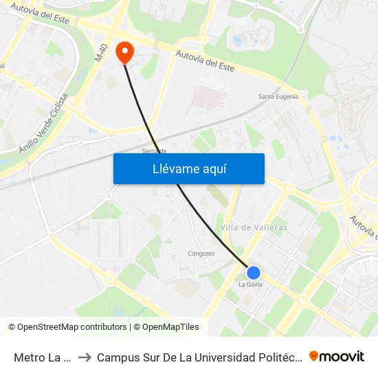 Metro La Gavia to Campus Sur De La Universidad Politécnica De Madrid map