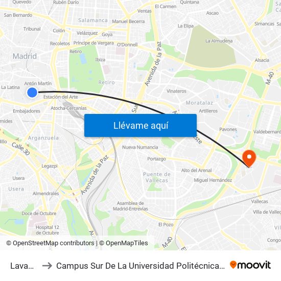 Lavapiés to Campus Sur De La Universidad Politécnica De Madrid map