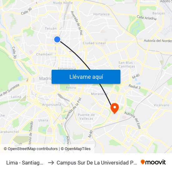 Lima - Santiago Bernabéu to Campus Sur De La Universidad Politécnica De Madrid map