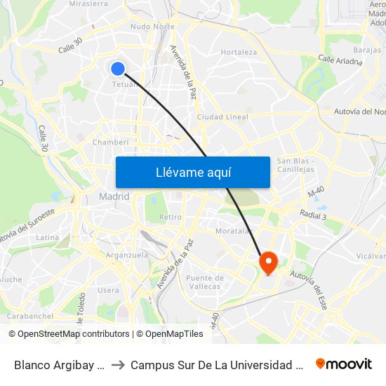 Blanco Argibay - Moquetas to Campus Sur De La Universidad Politécnica De Madrid map