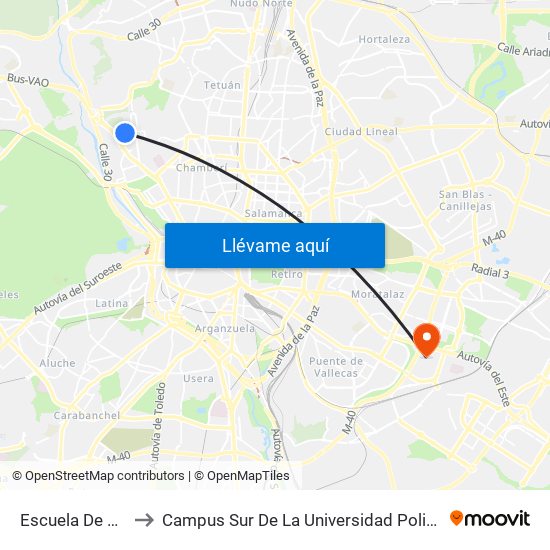 Escuela De Caminos to Campus Sur De La Universidad Politécnica De Madrid map