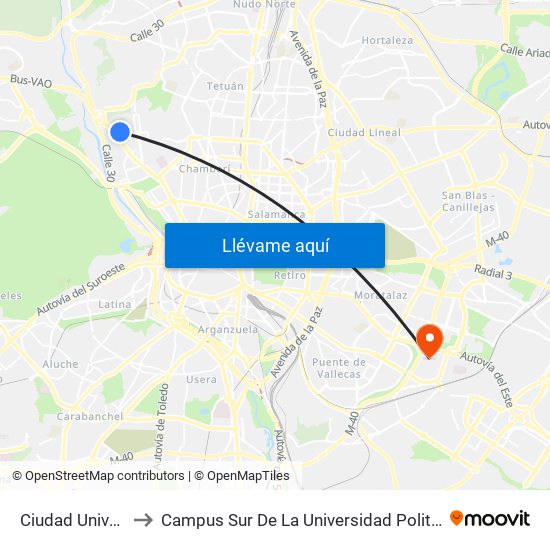 Ciudad Universitaria to Campus Sur De La Universidad Politécnica De Madrid map