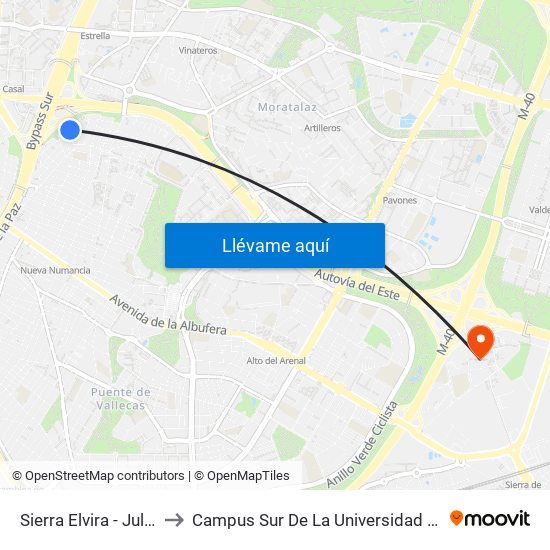 Sierra Elvira - Julián Del Cerro to Campus Sur De La Universidad Politécnica De Madrid map