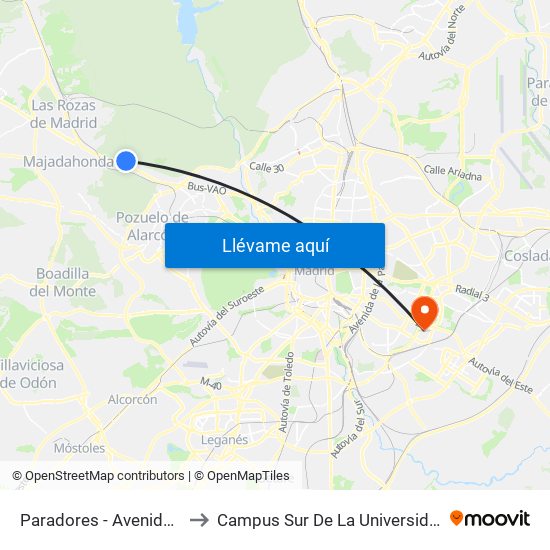 Paradores - Avenida De Casaquemada to Campus Sur De La Universidad Politécnica De Madrid map