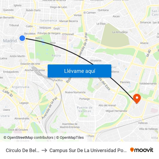 Círculo De Bellas Artes to Campus Sur De La Universidad Politécnica De Madrid map