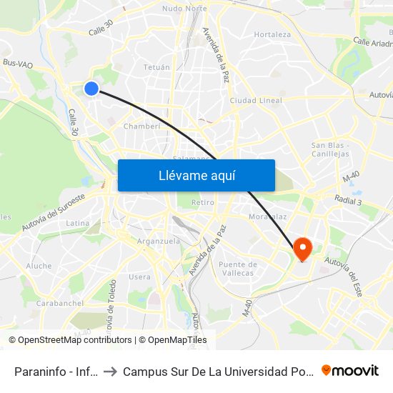 Paraninfo - Informática to Campus Sur De La Universidad Politécnica De Madrid map