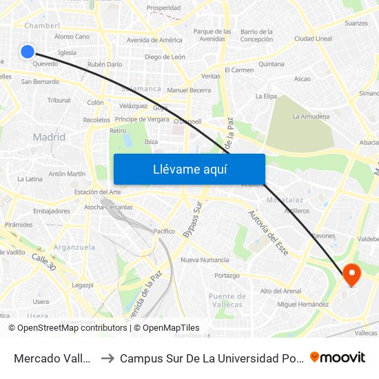 Mercado Vallehermoso to Campus Sur De La Universidad Politécnica De Madrid map
