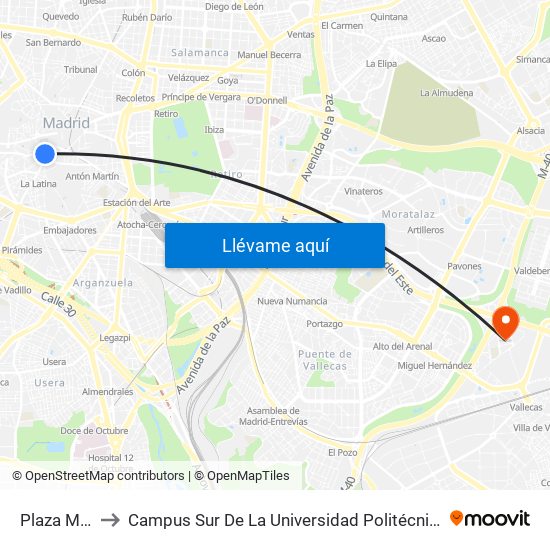 Plaza Mayor to Campus Sur De La Universidad Politécnica De Madrid map
